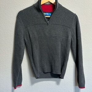 82 Zero 100% cotton zip up red tipped size small sweater gray